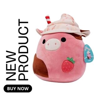 NEW Rishi Strawberry Milkshake Cow Crossover Squishmellow By KellyToy
